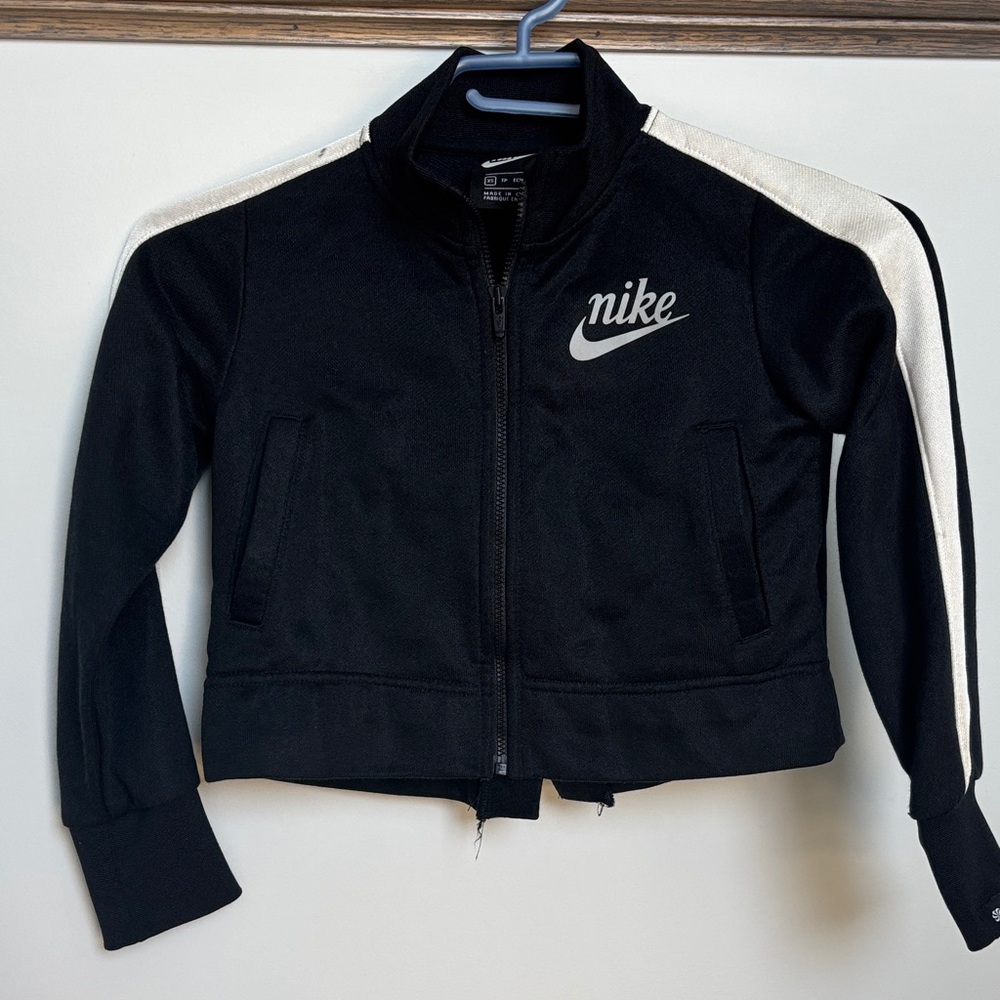 Nike Black Cropped Sweater with White Stripes - Girls XS